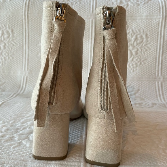 Delicious Faux Suede Square Toe Block Heel Ankle Boots Cream/Nude/Beige - Picture 7 of 11